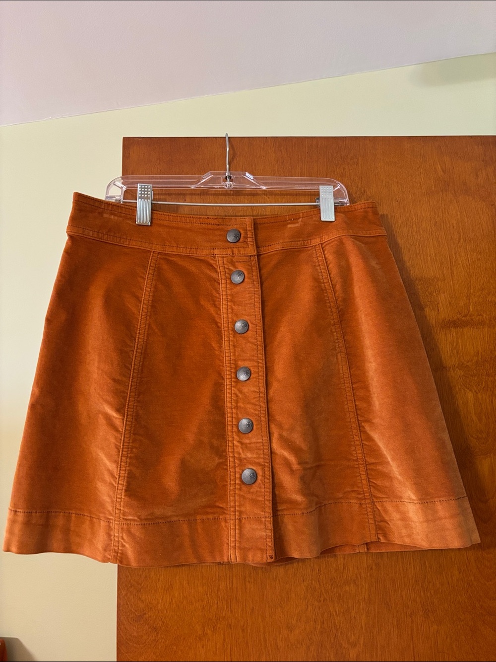 Madewell Rust-Orange Button-Front A-Line Skirt